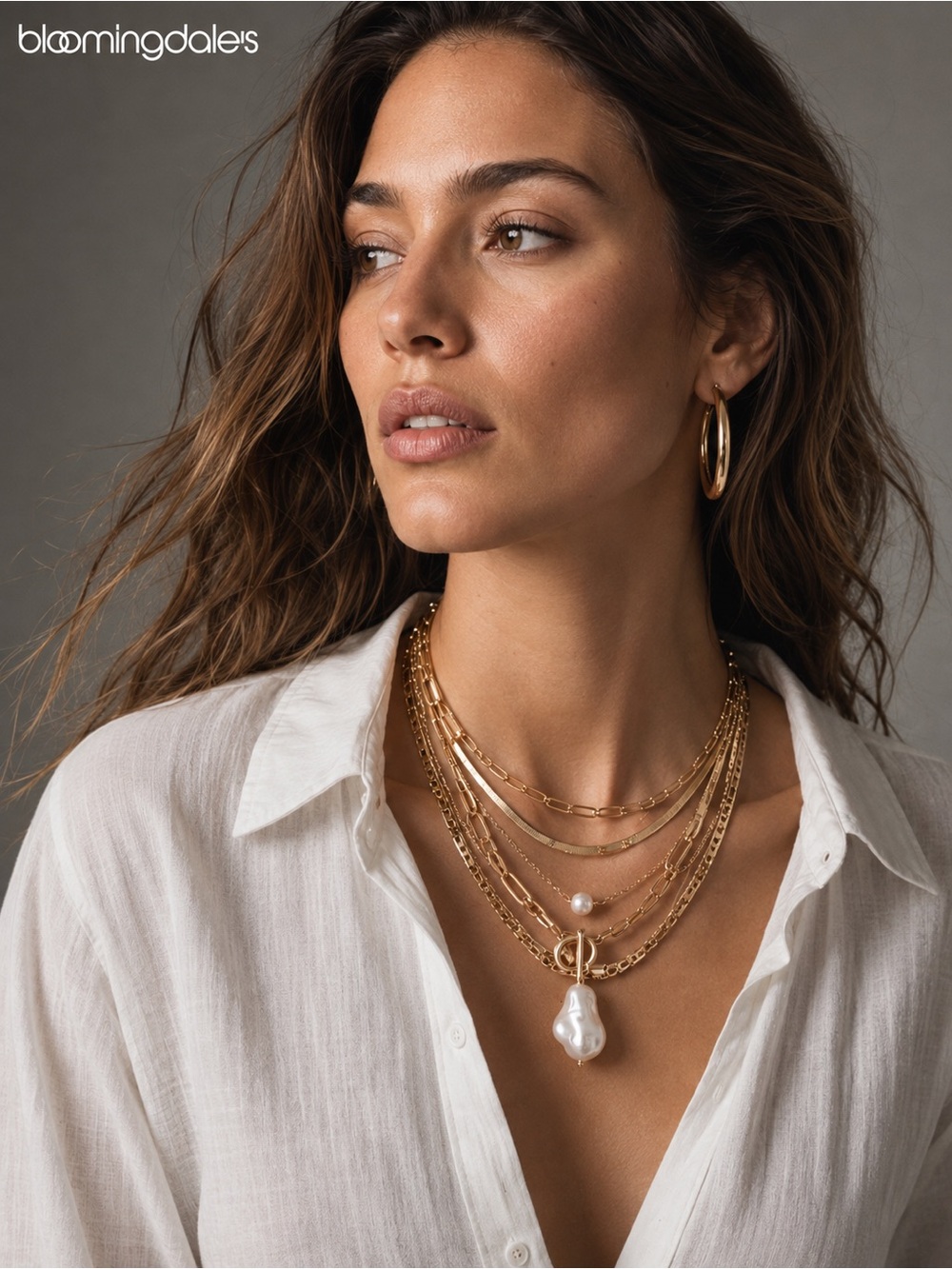 NEW Multi-Layered Cascading 14K Gold EF Necklace w/Chunky Pearl Drop Toggle